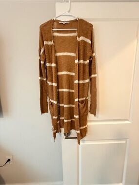 HYFVE Brown and Cream Striped Open-Front Cardigan